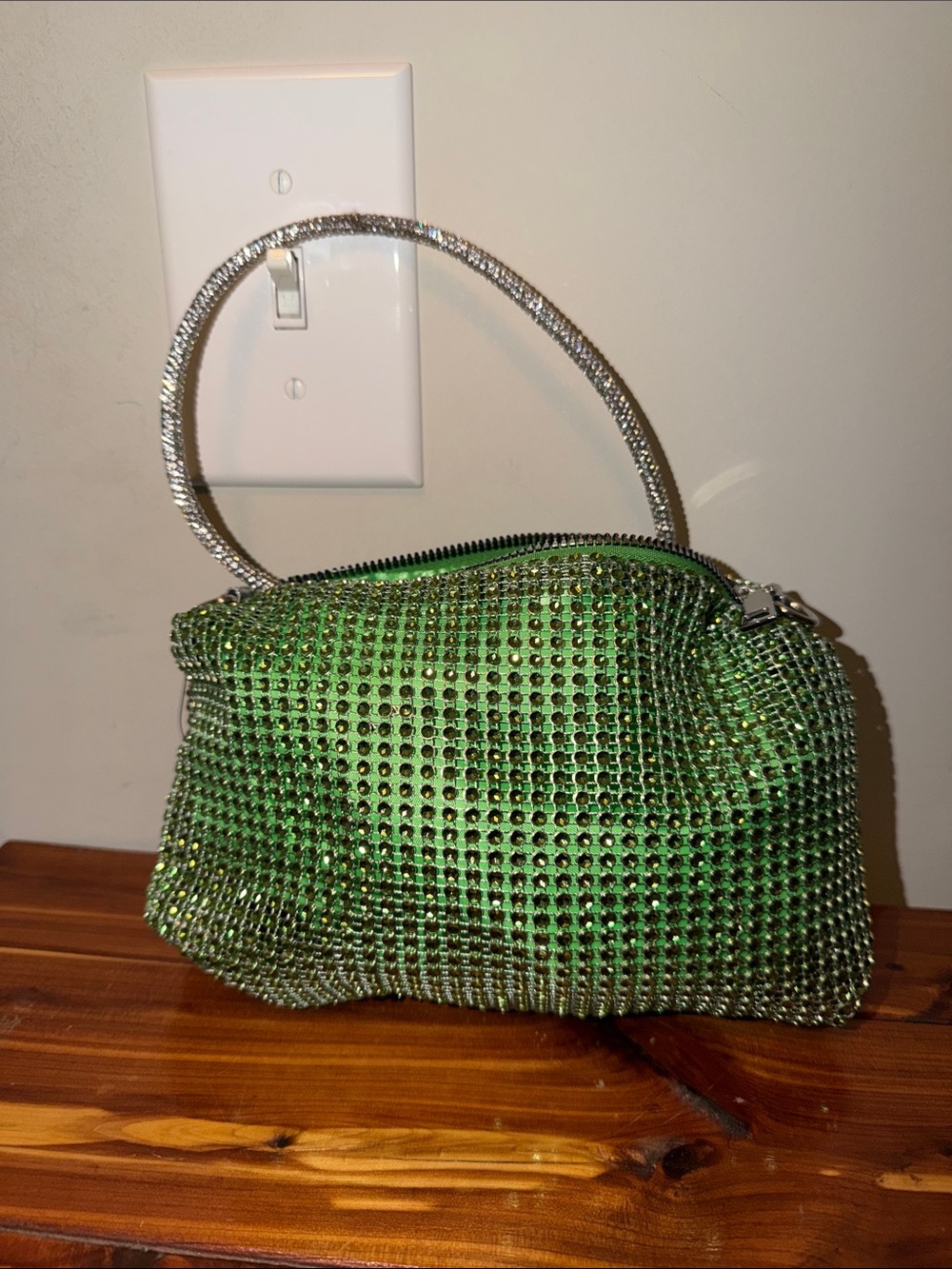 Sparkling Green Crystal Mesh Evening Clutch